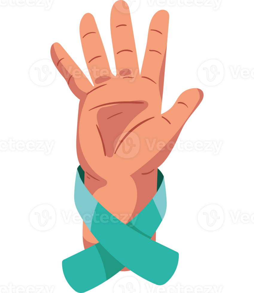 A hand with a green ribbon around it png