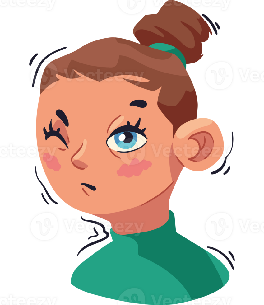 Cartoon girl with blue eyes and a ponytail png