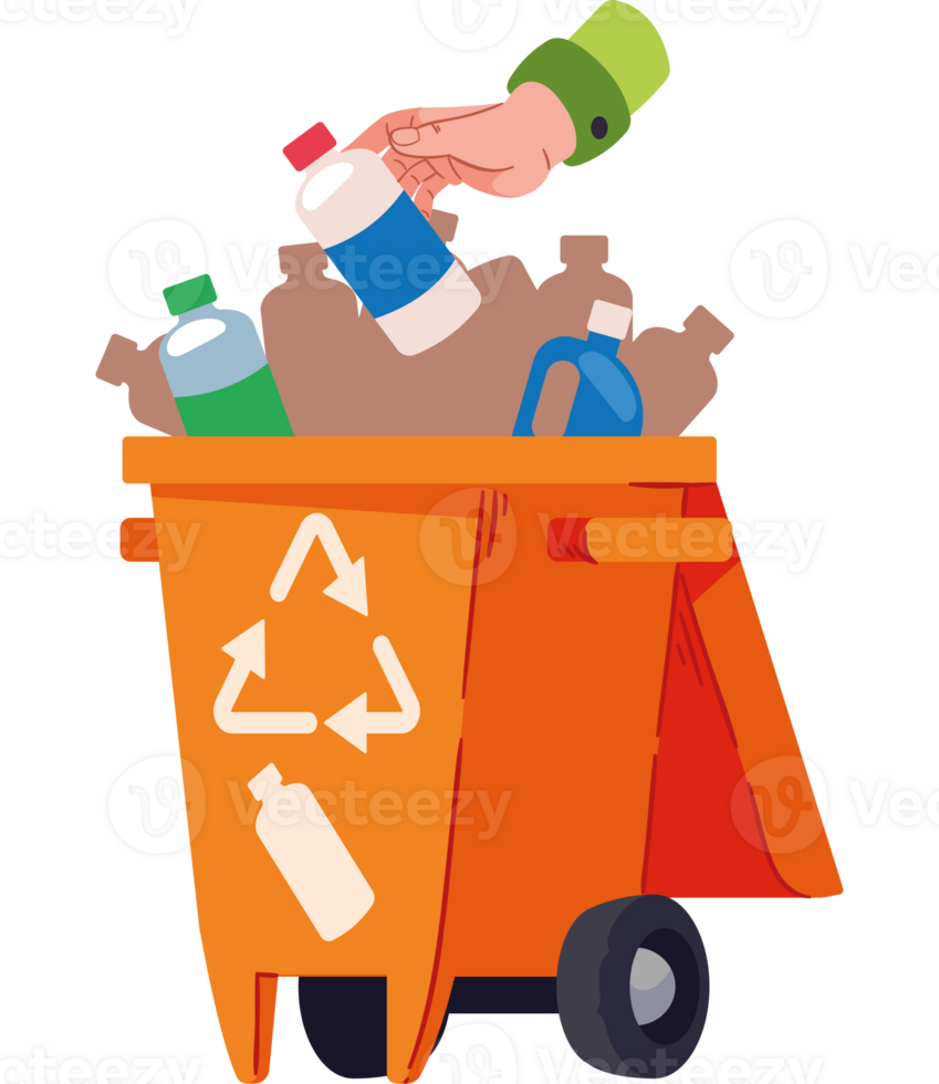A hand is putting trash in a trash can png