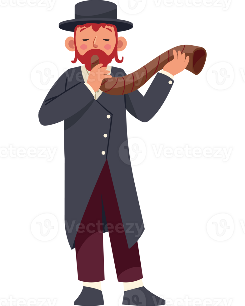 A cartoon man blowing a shofar png