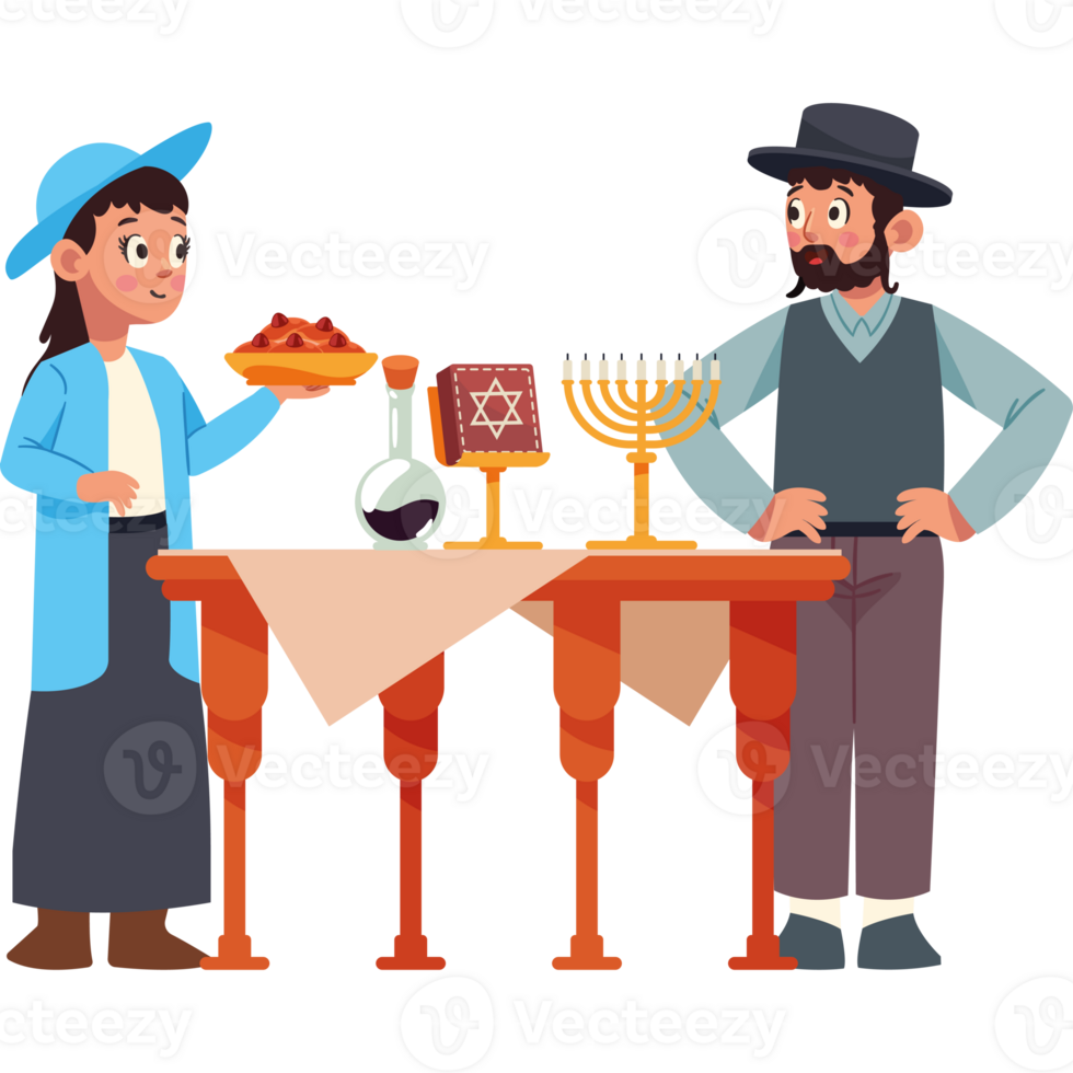 Jewish people at the table with a menorah png