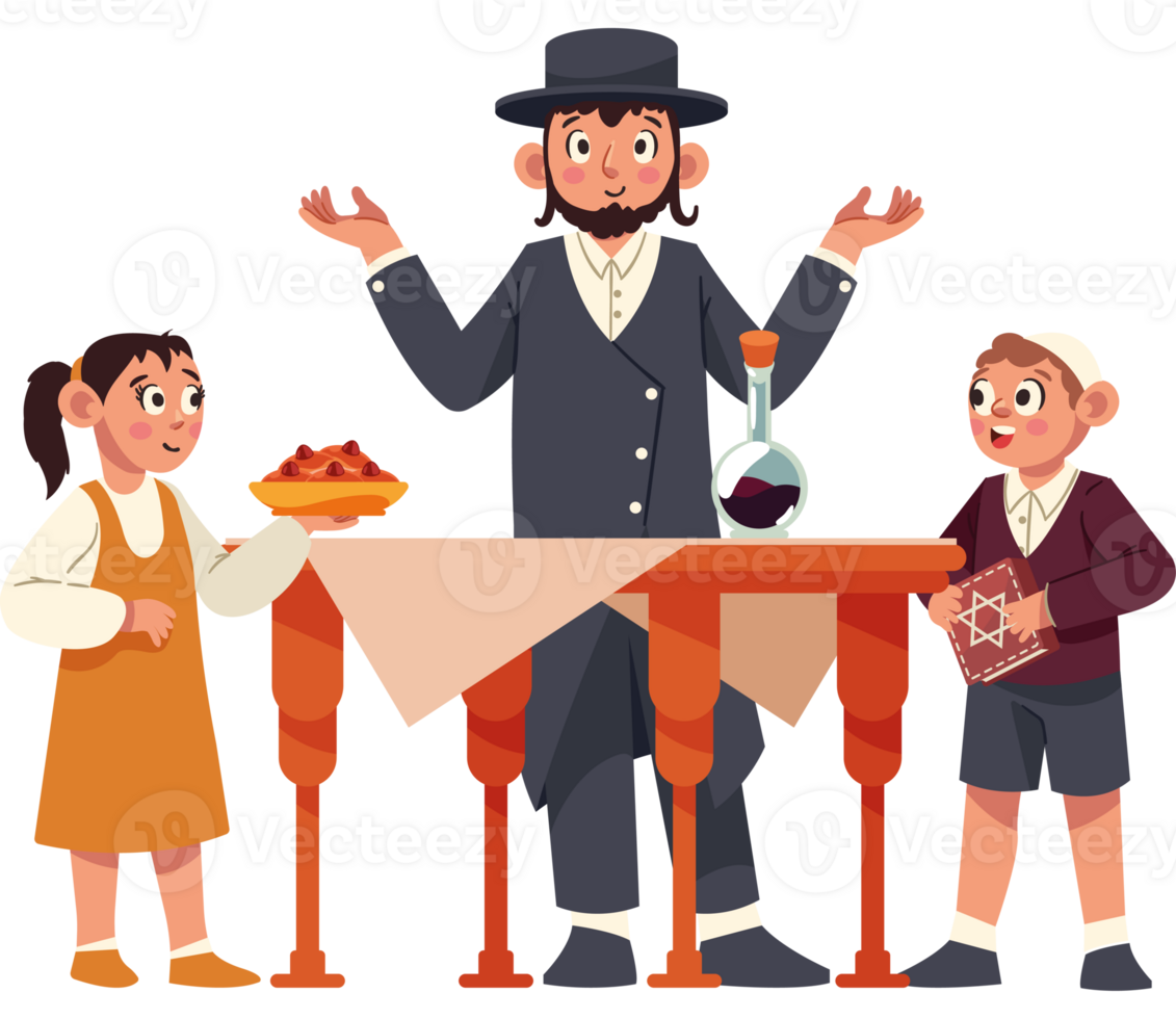 A cartoon illustration of a jewish man and children png