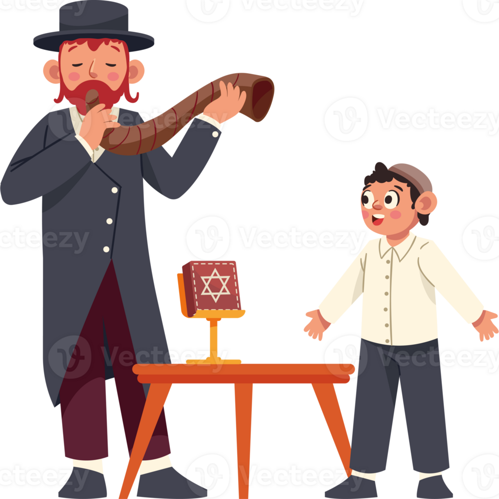 A cartoon illustration of a jewish man and boy png