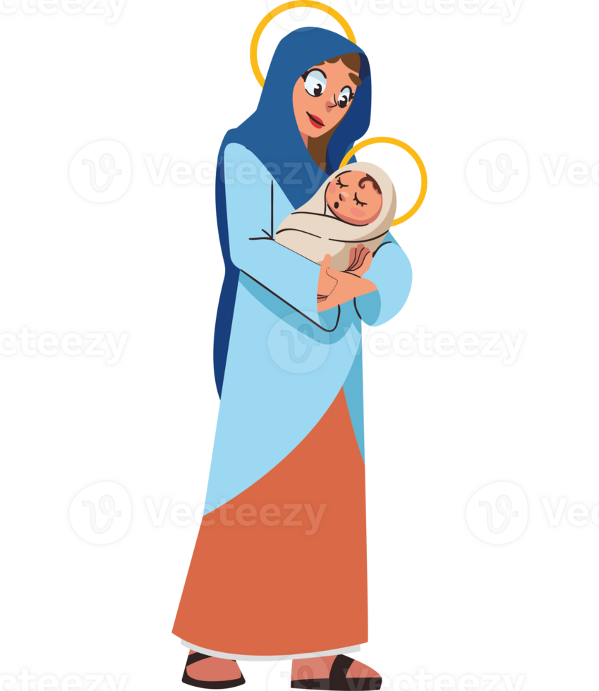 A cartoon image of a mother holding her baby png