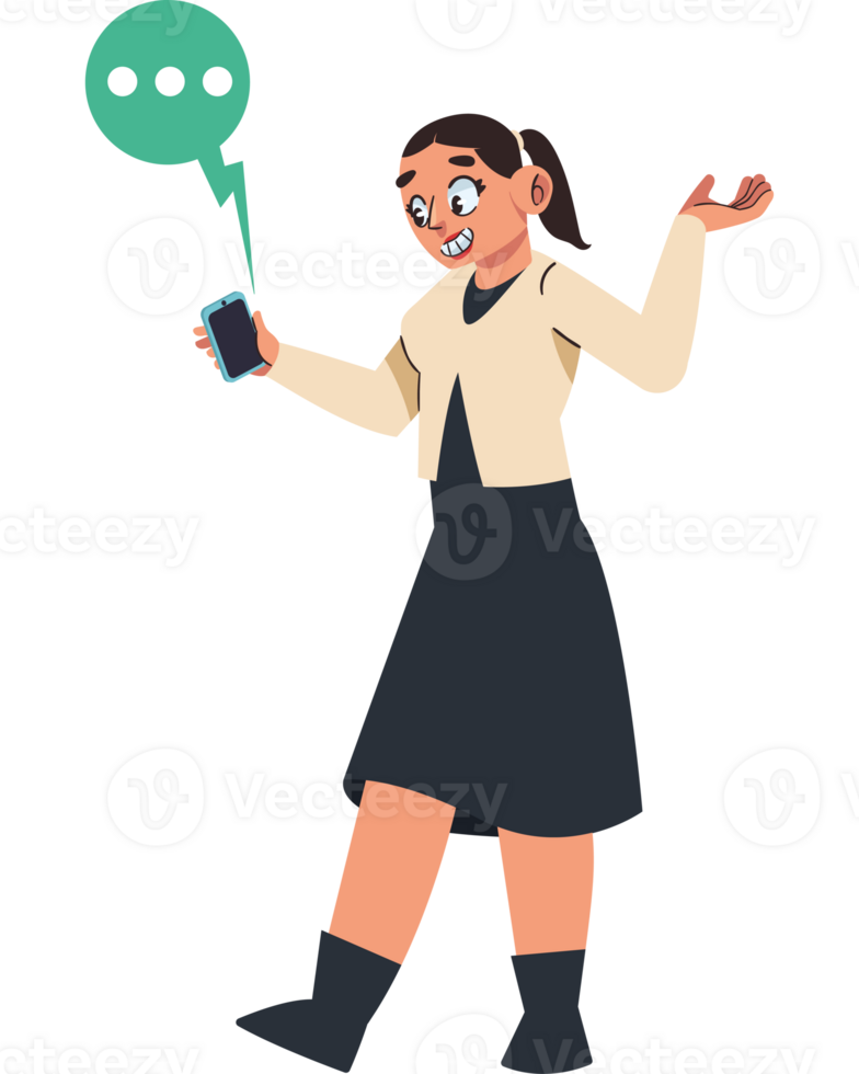 A woman is holding a phone and talking to someone png
