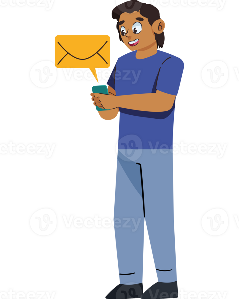 A man holding a phone and an envelope png