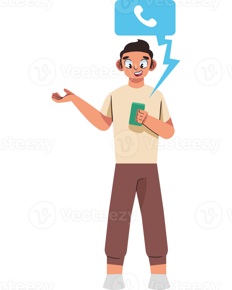 A man is talking on the phone and holding a phone png