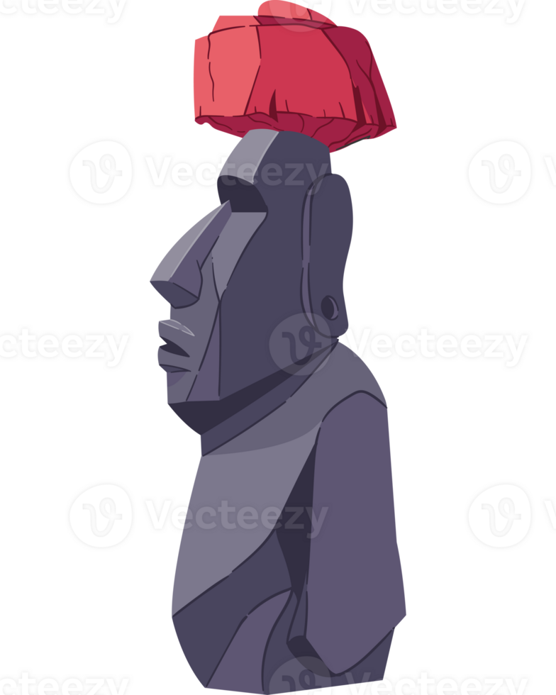An easter island statue with a red hat on it png