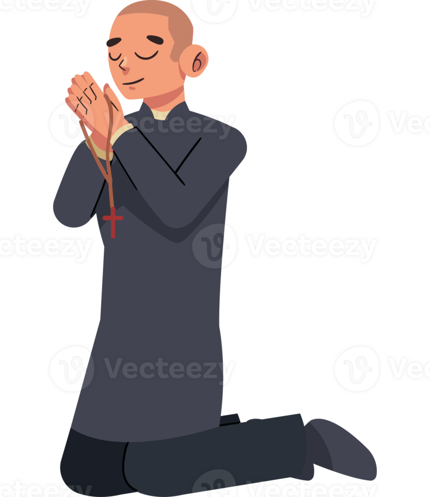 A cartoon man praying with his hands folded png