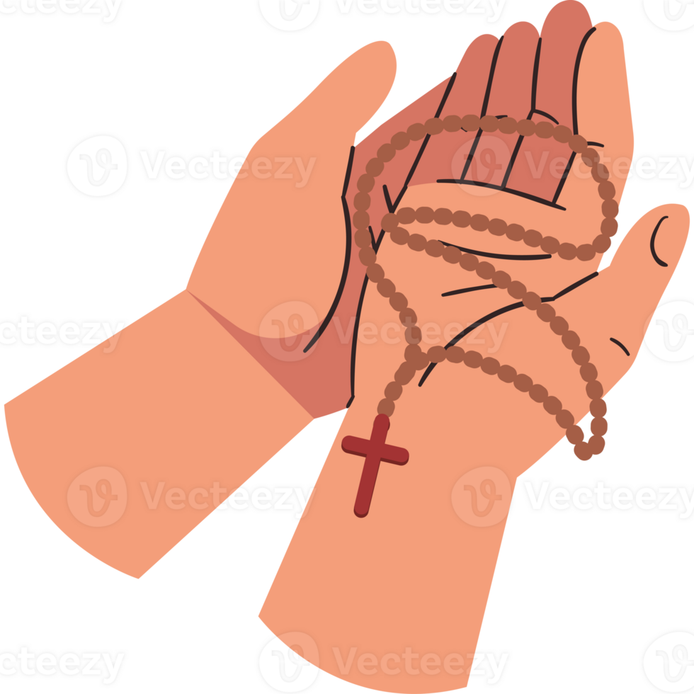 Hands holding a rosary and a cross png