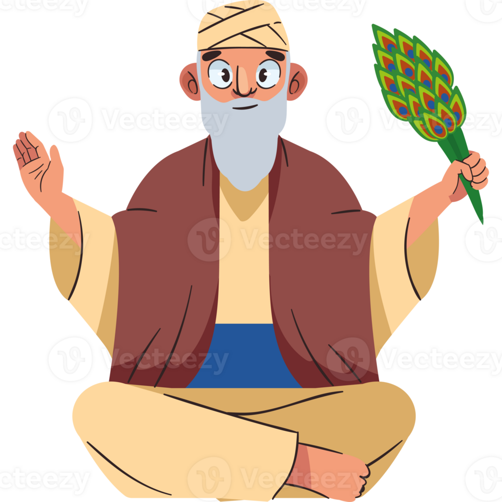 An old man sitting in the middle of the ground with a plant in his hands png