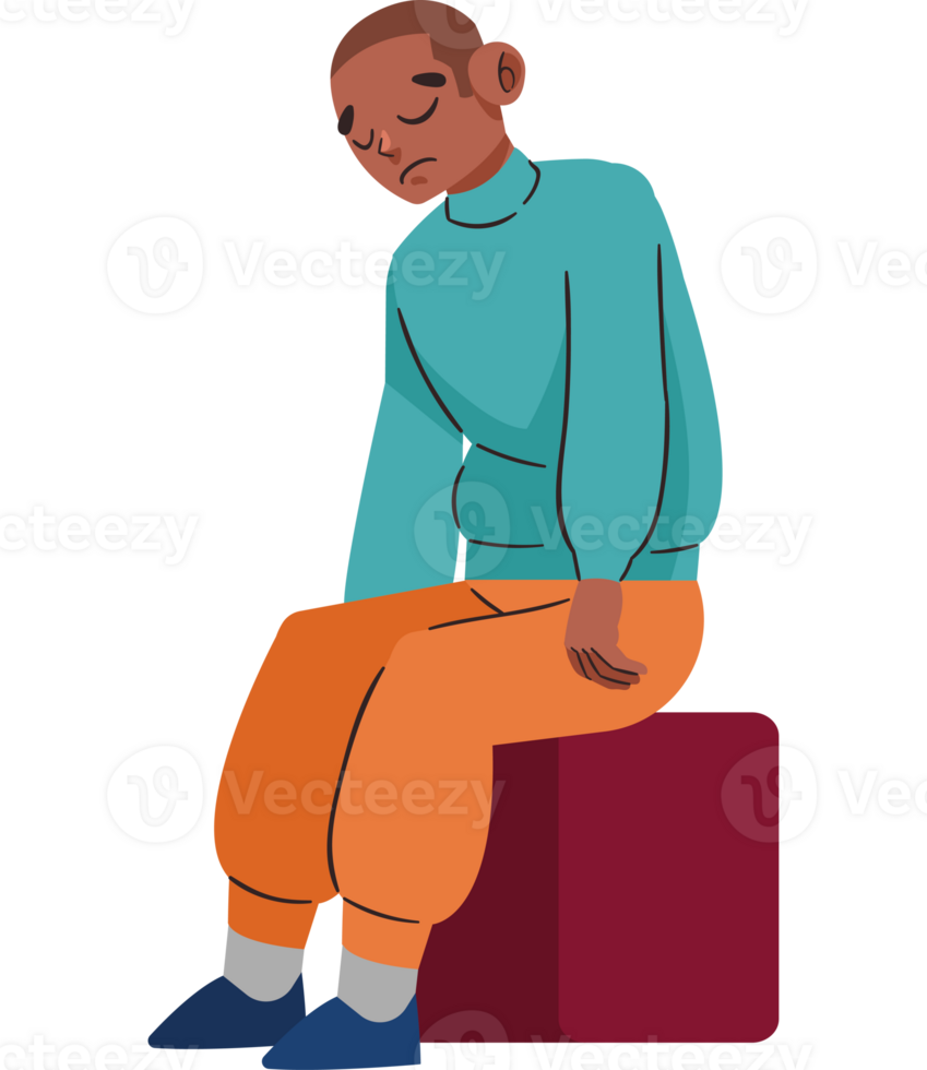 A man sitting on a box with his head down png