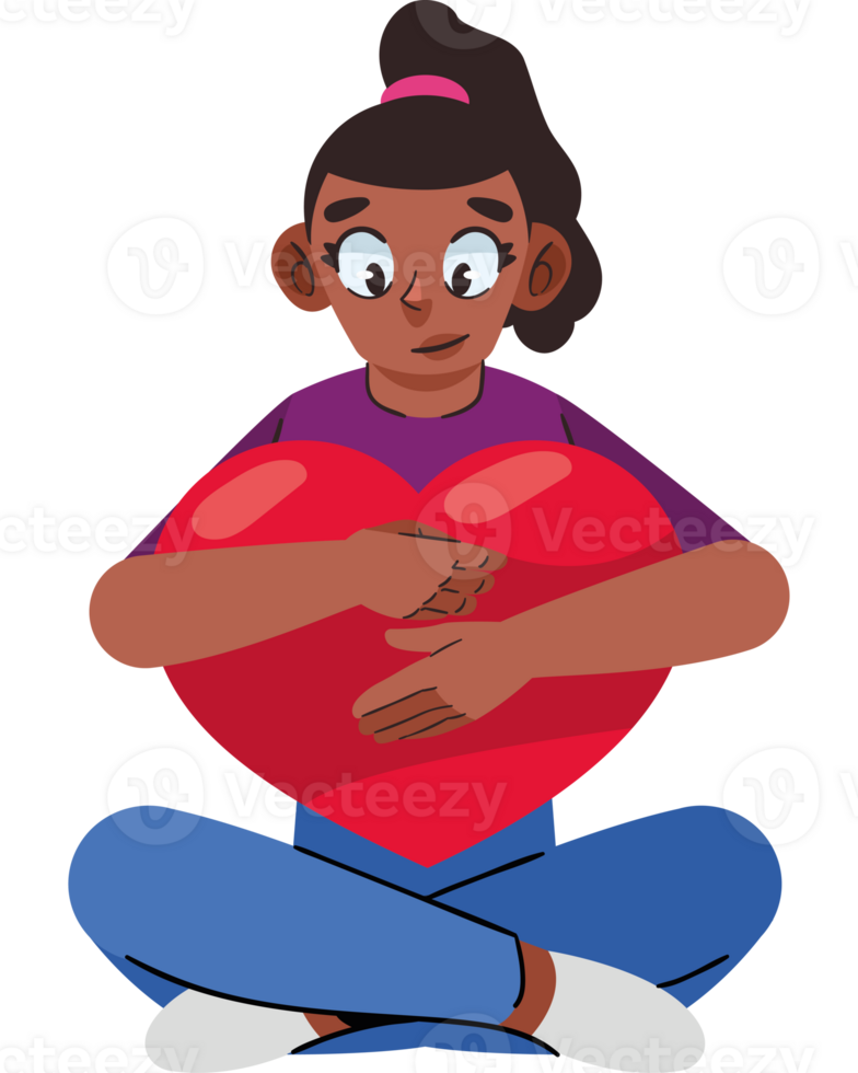 A cartoon girl holding a heart png