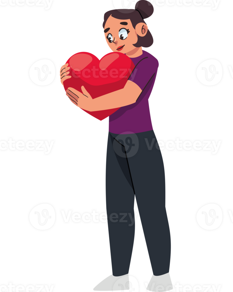 Cartoon woman holding a heart png