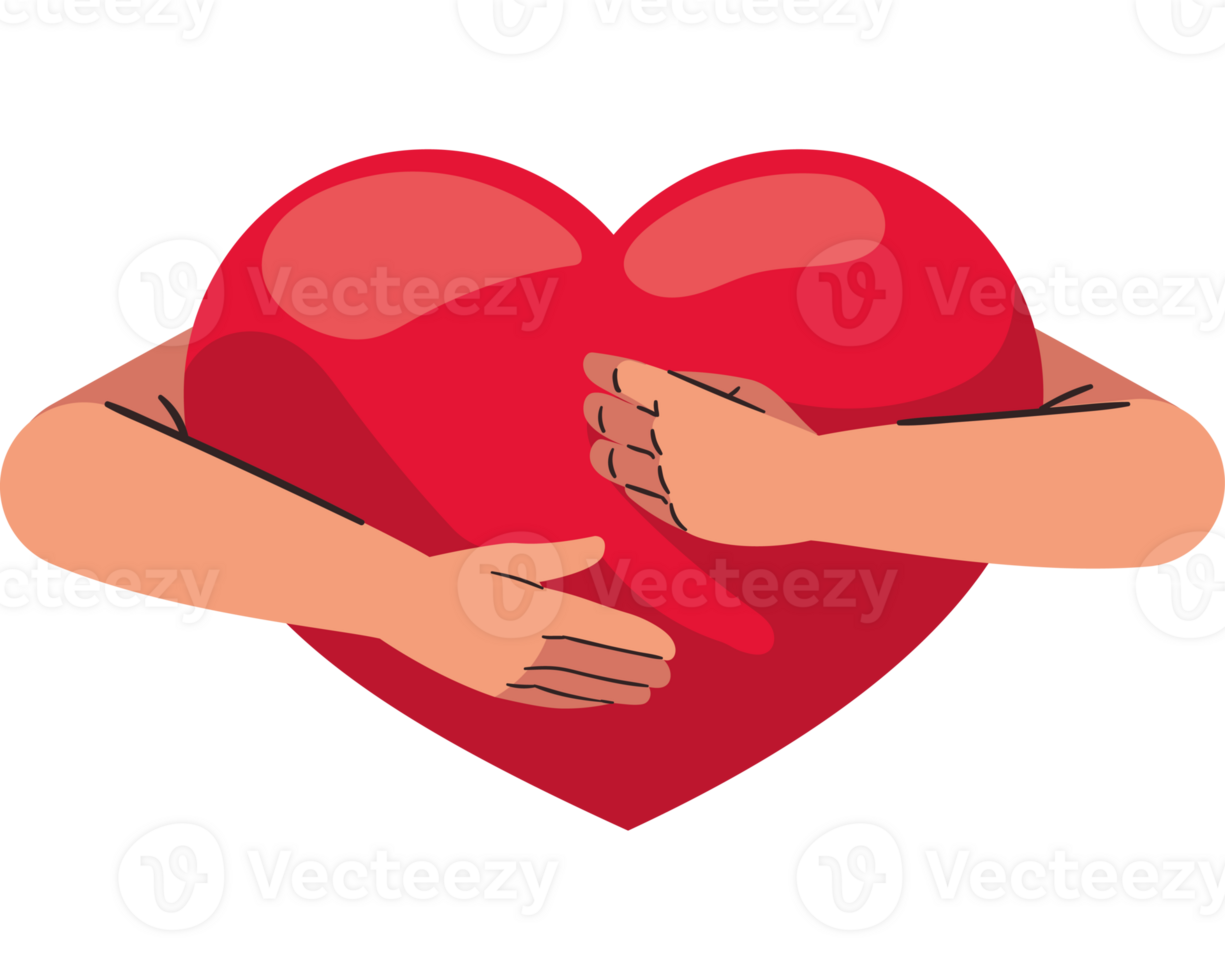 Two hands holding a heart in a black background png
