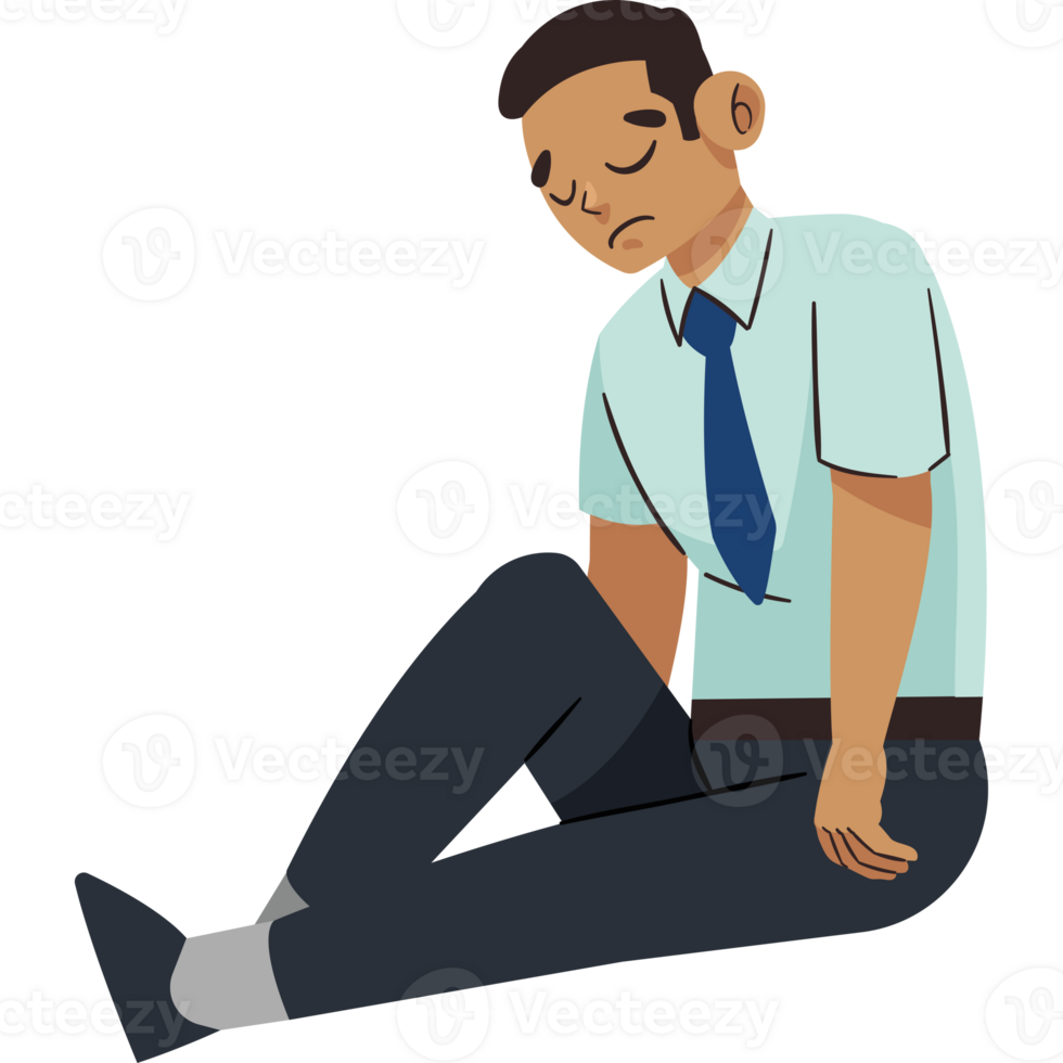 A man sitting on the floor with his head in his hands png
