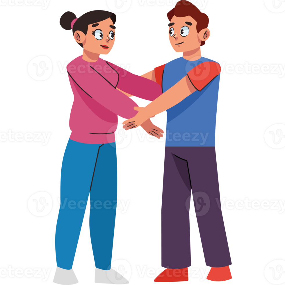 Cartoon couple holding hands, one is holding the other's hand png