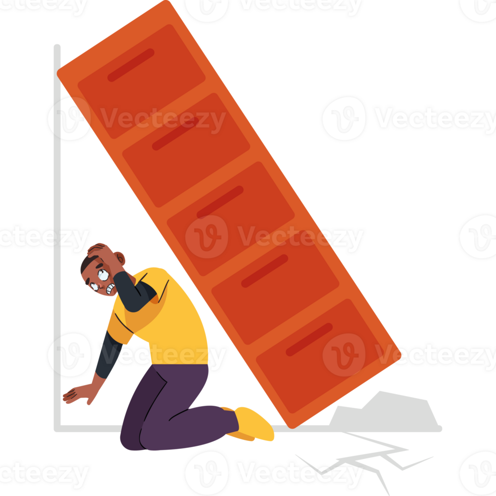 A man is kneeling down next to a large pile of files png