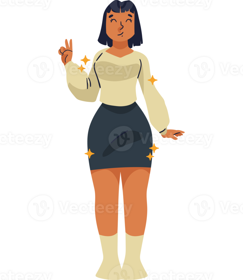 Cartoon woman with a peace sign png