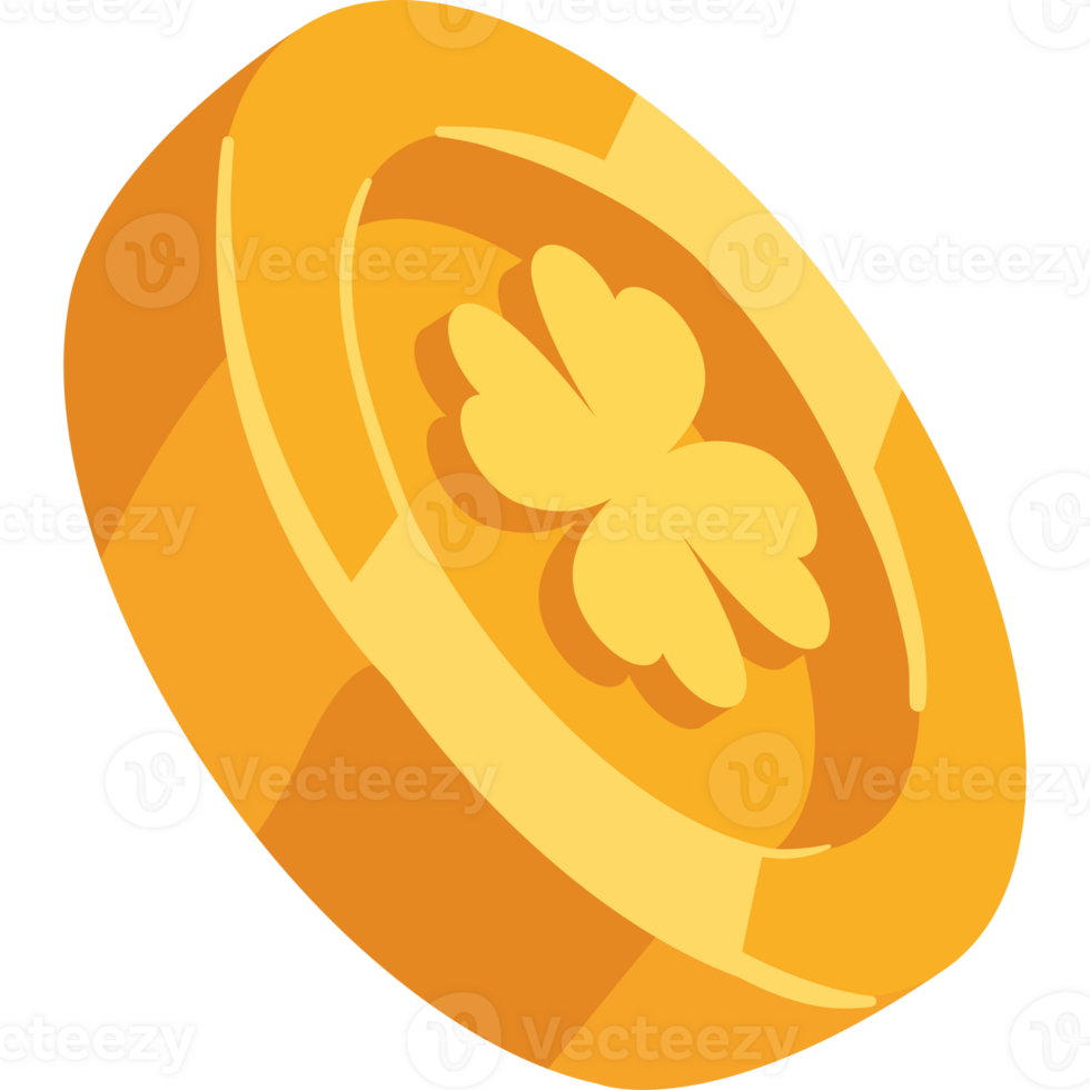 A golden coin with a four leaf clover on it png