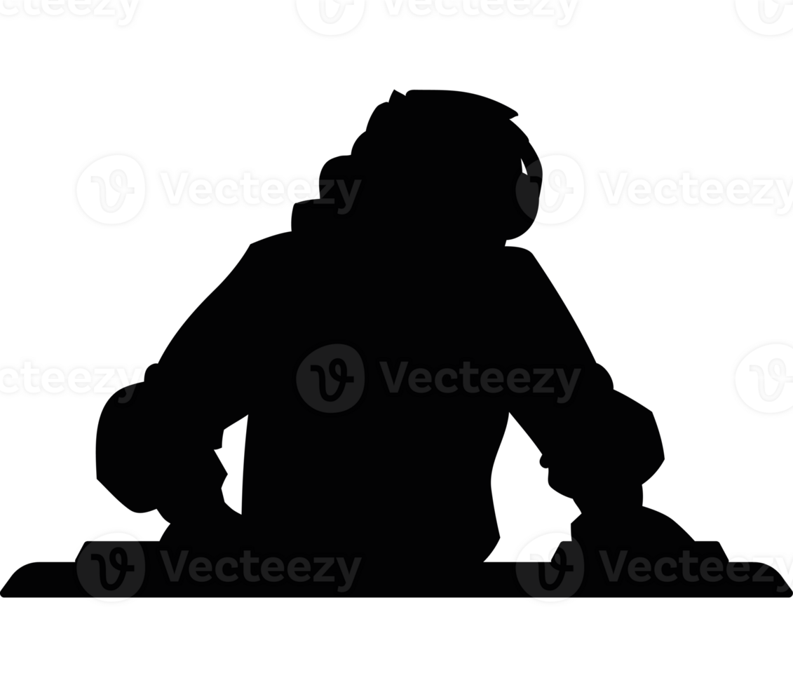 A silhouette of a person sitting on a table png