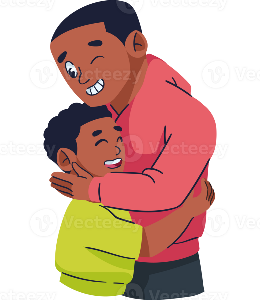 A cartoon image of a man hugging a boy png