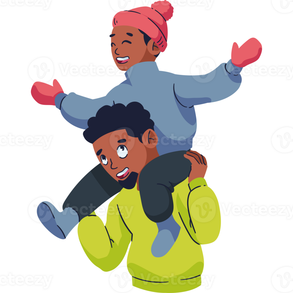 An illustration of a man carrying a child on his shoulders png