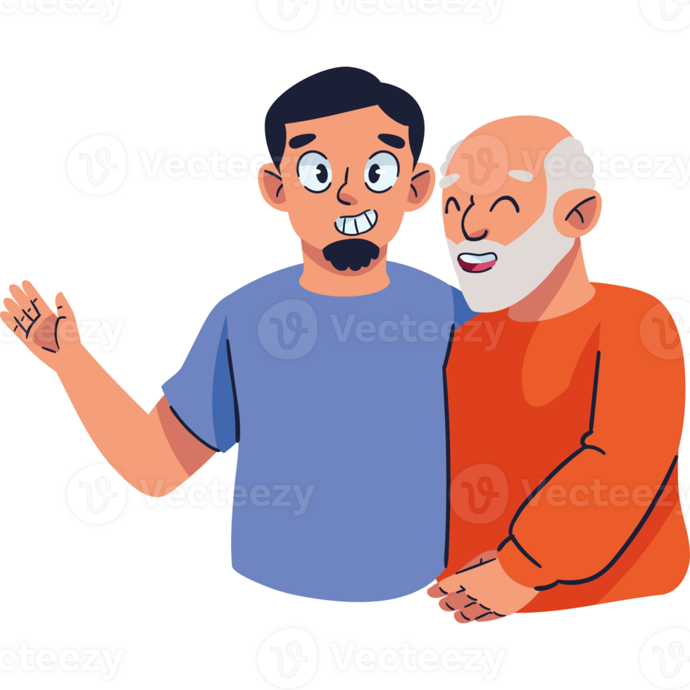 Two men are hugging each other in cartoon style png