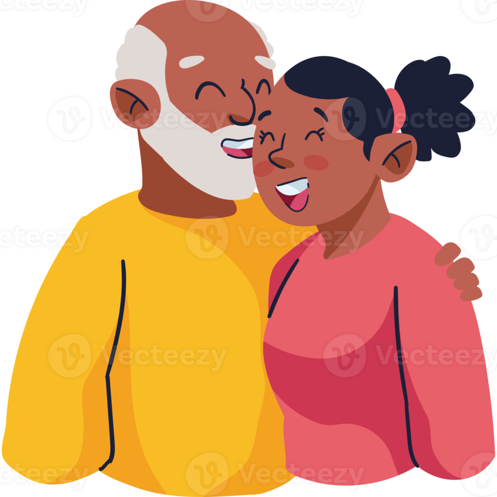 An elderly couple hugging and smiling png