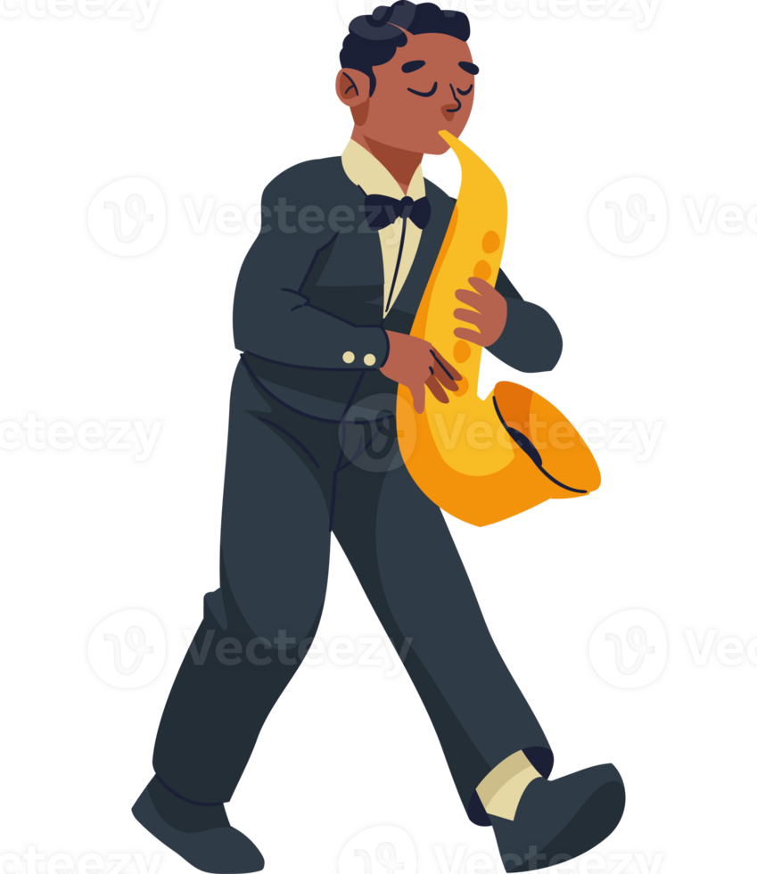 A cartoon man in a suit playing the saxophone png