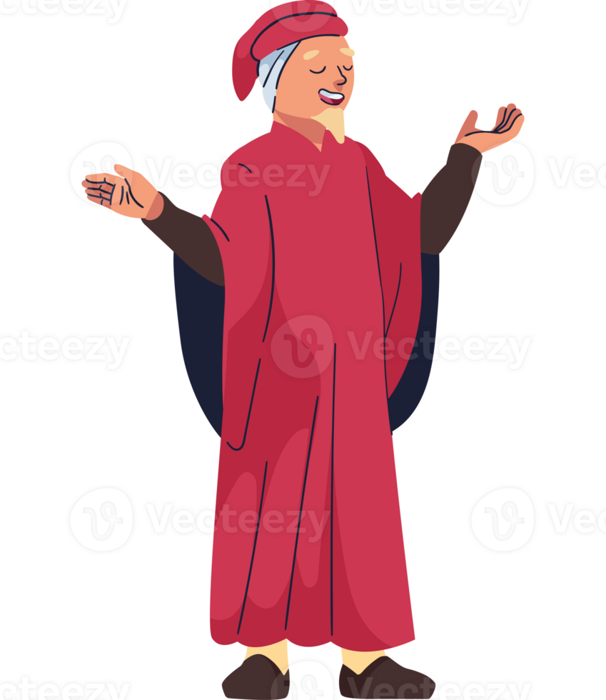 A cartoon man in a red robe and hat png