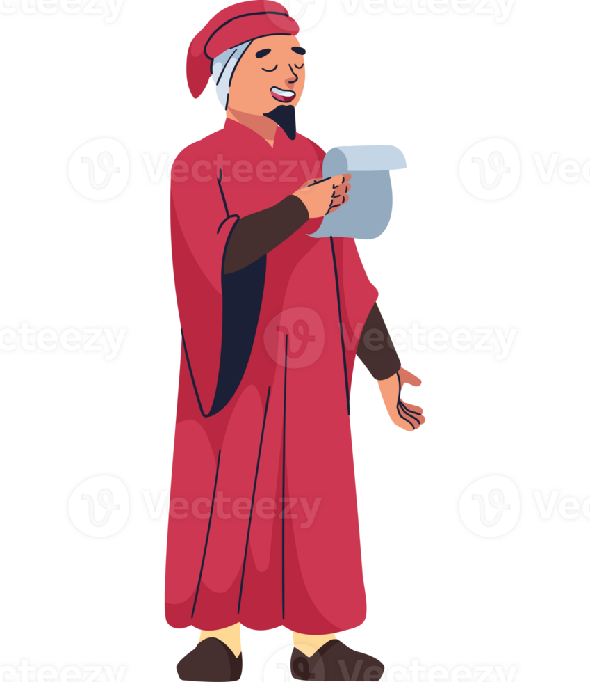 A cartoon man in a red robe holding a scroll png