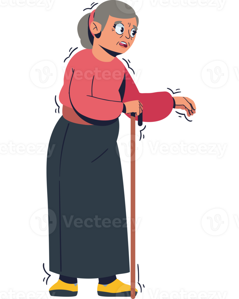 An old woman with a cane standing in front of a black background png