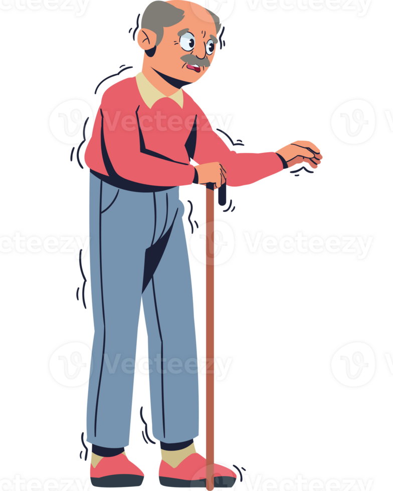 An old man with a cane and a red shirt png