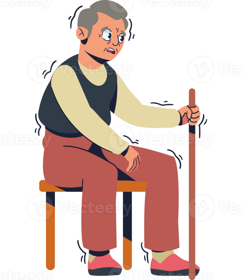 An old man sitting on a chair with a cane png