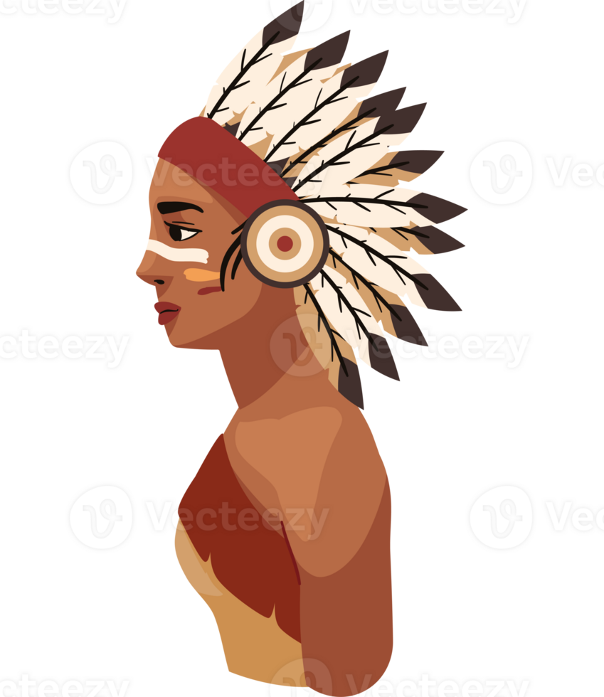 An illustration of a native american woman in a headdress png