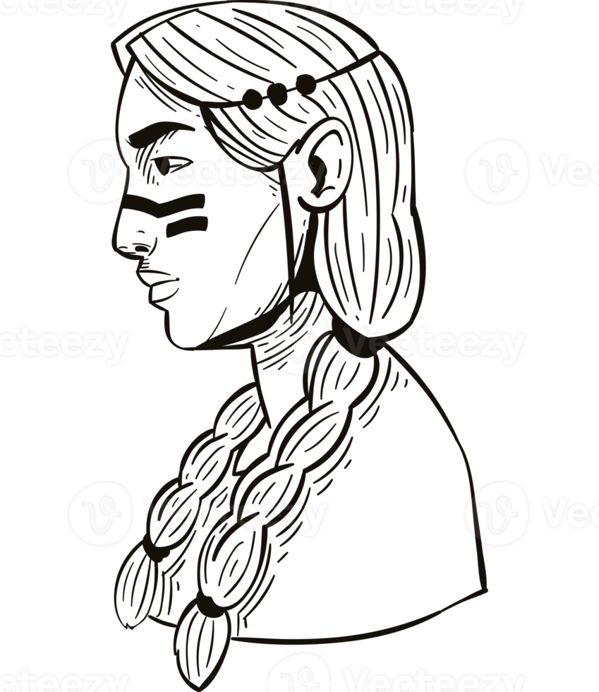 A drawing of a woman with braids in her hair png
