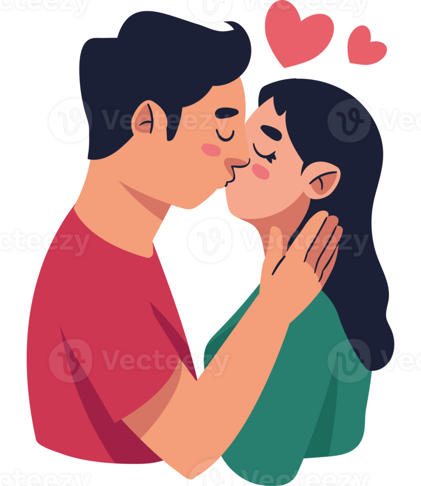 Couple kissing with hearts in the background png
