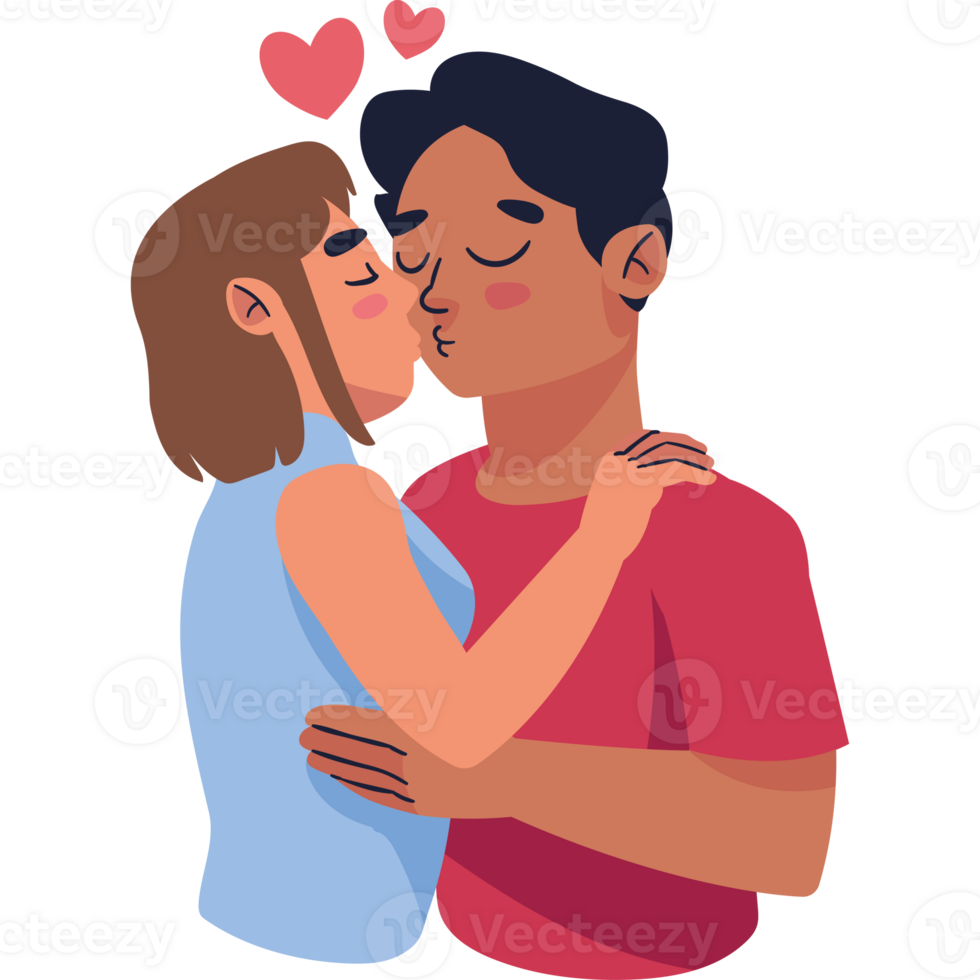 Couple kissing with hearts in the background png