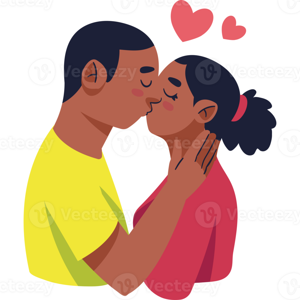 An illustration of a couple kissing png