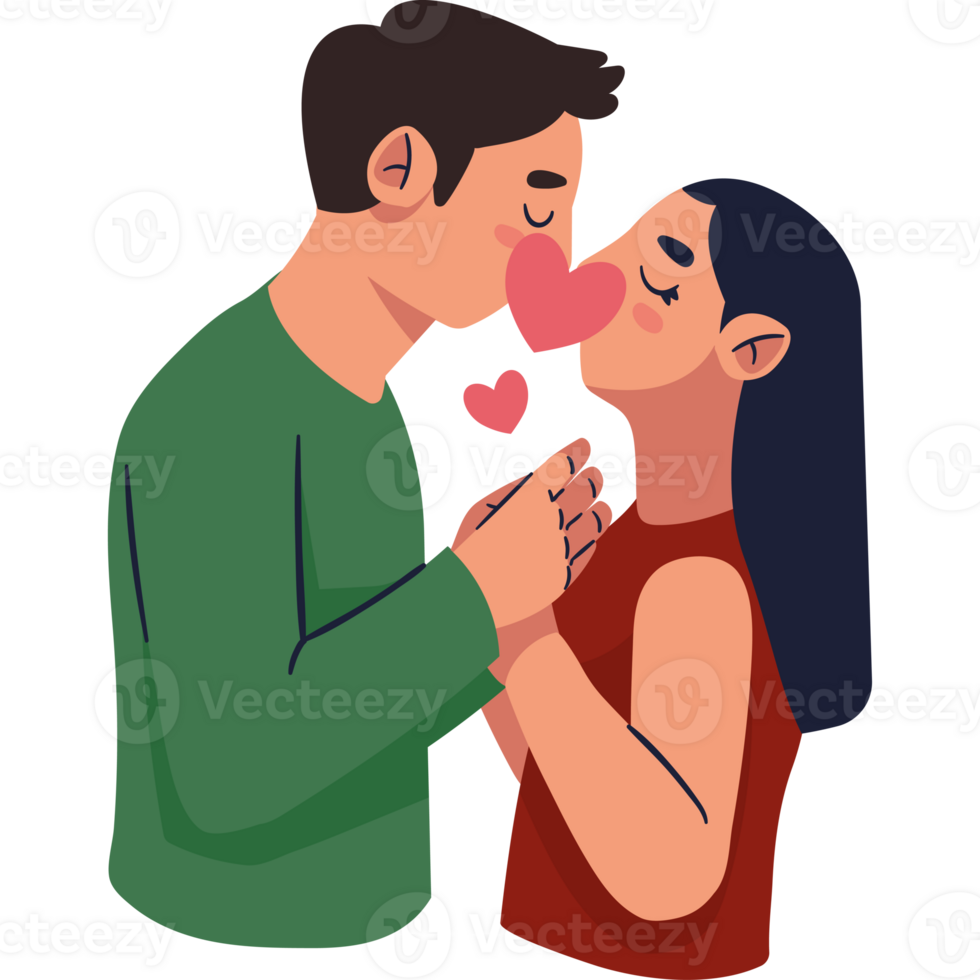 A man and woman kissing with hearts on their faces png