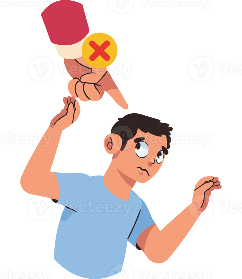 A cartoon man is pointing at a person with a red cross png