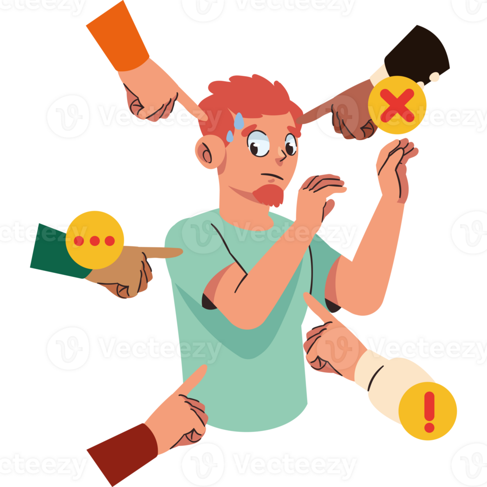 A cartoon man is surrounded by many different types of hands png