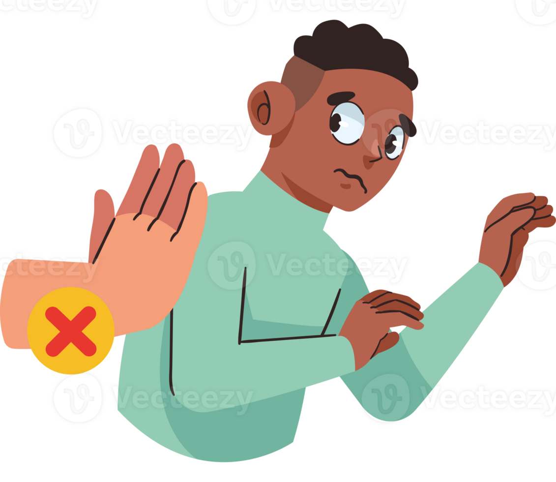 A cartoon man with his hand up and a crossed out hand png