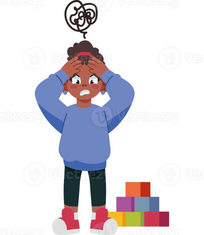A cartoon girl standing in front of a pile of blocks png