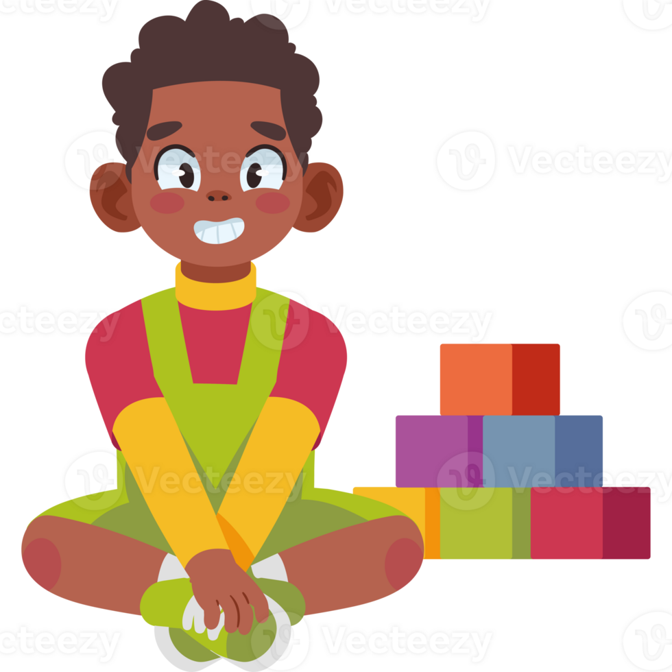 A boy sitting on the floor with blocks png