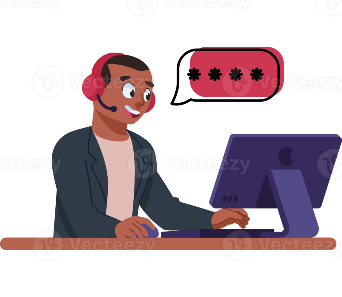 A man wearing headphones is working on a computer png