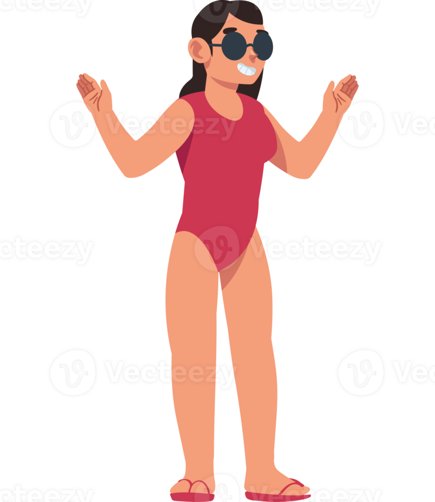 A cartoon woman in a swimsuit and sunglasses png