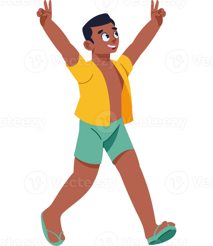 A cartoon boy with his arms up in the air png