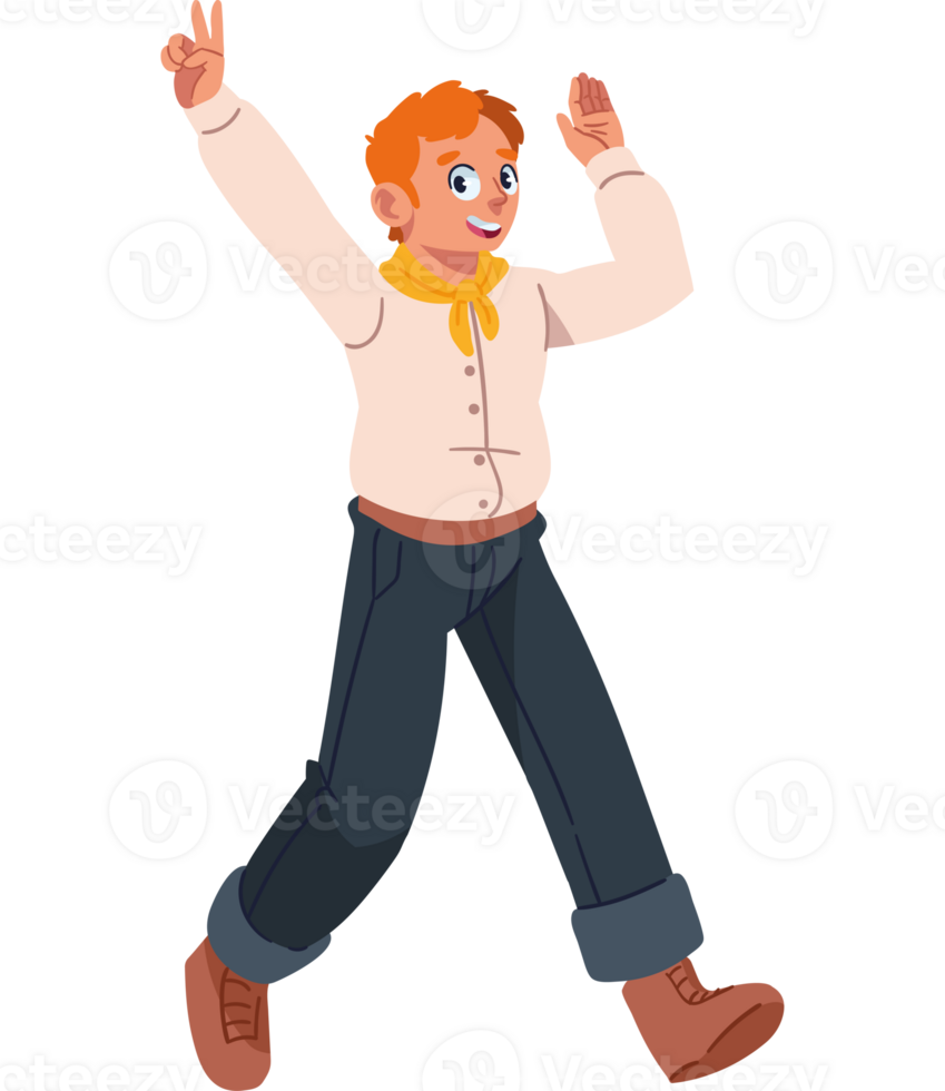 A cartoon man in a cowboy hat and jeans is waving png